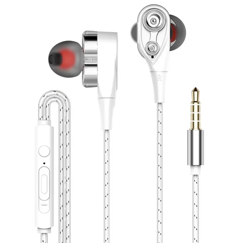 

Dual Moving Coil Wired In-Ear Earphone Heavy Bass Stereo Earbuds With Mic Volume Control Hands Free Noise Reduction For Phones