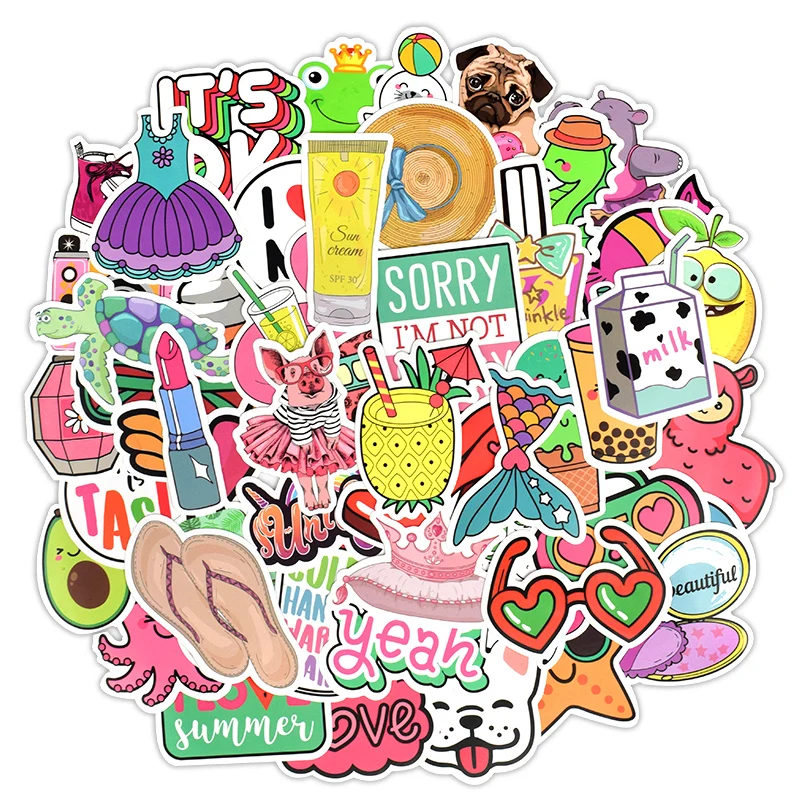 50 шт мультфильм девушка стиль стикер s Kawaii аниме пляж наклейка в стиле граффити DIY