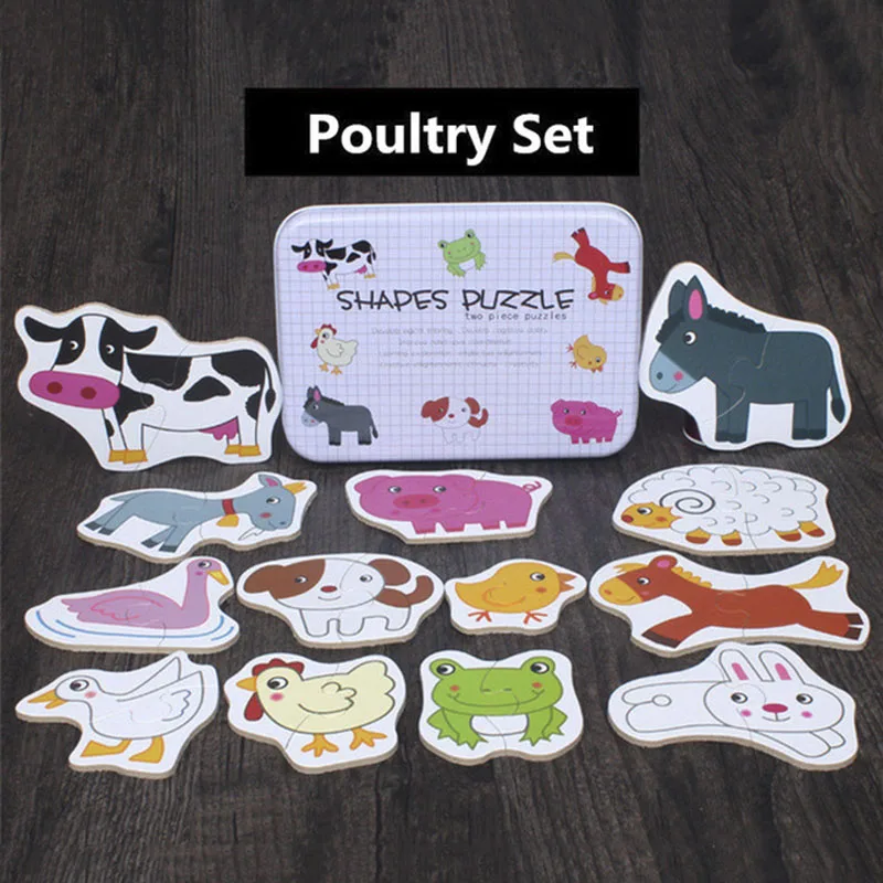 poultry-TJ169M Детские игрушки-головоломки Монтессори, деревянные игрушки для детей, автомобиль, животные, фрукты, граф, игра для матча, Ранняя образовательная головоломка, деревянные игрушки для малышей - Цвет: poultry-TJ169M