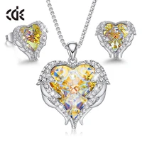 cde elegant wedding crystal fashion jewelry sets for women silver color heart pendant necklace earrings set
