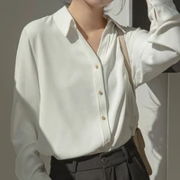 women single breasted long sleeve t shirts autumn v neck polar collar elegant tops femme fashion korean loose office ladies tee