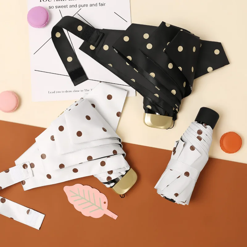 Sun Umbrella Female Sunscreen Polka Dot Hipster Pocket Rain and Dual-Use Vinyl Folding | Дом и сад
