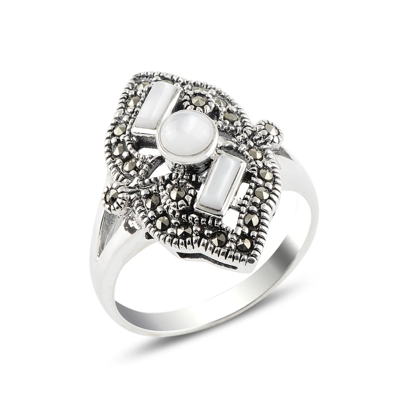 

Silverlina Silver Pearlescent & Marcasite Ring
