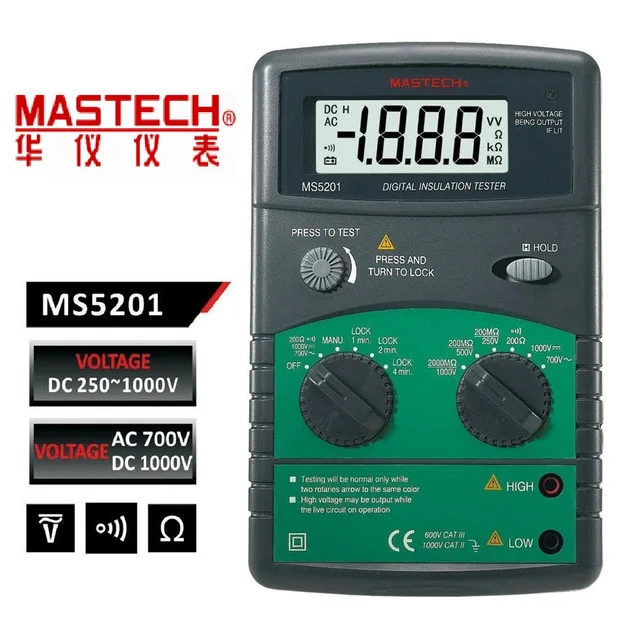 MasTech MS5201 Цифровой тестер сопротивления изоляции Megger Megometro Mega Ohm звуковая и