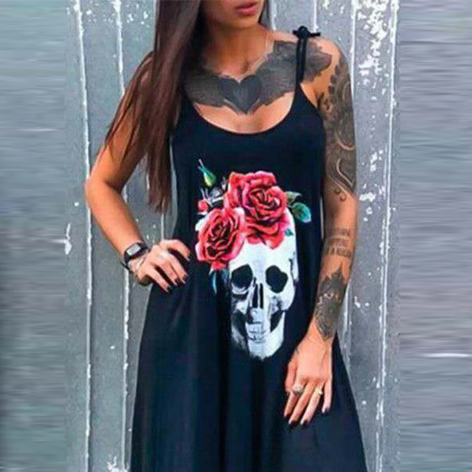 Женское винтажное платье на бретельках Повседневное с круглым вырезом и принтом