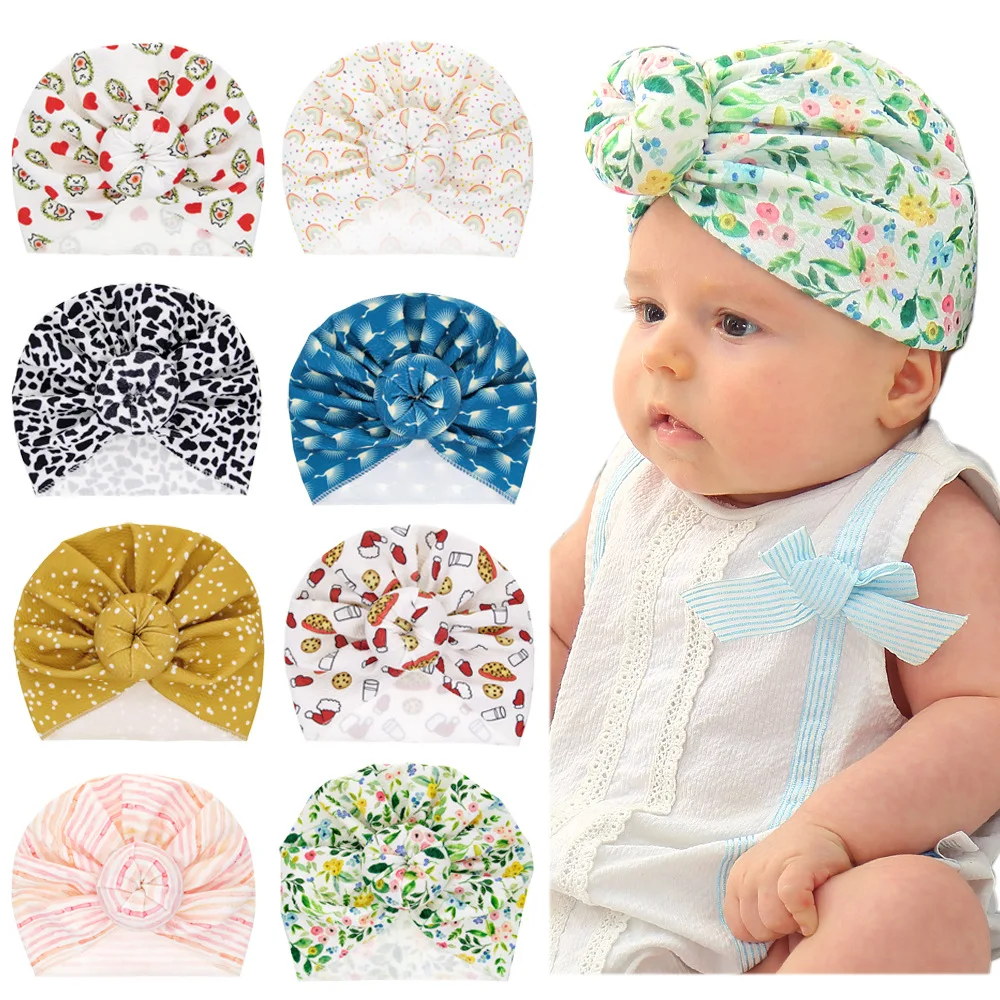 

Dot Leopard Printed Baby Girls Cotton Hat Newborn Floral Print Donut Beanies Headwrap Bebes Soft Warm Turban Kids Ball Hat