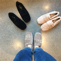 outer wear plush shoes women autumn and winter square head lamb hair one step warmth loafers fashion peas shoes women