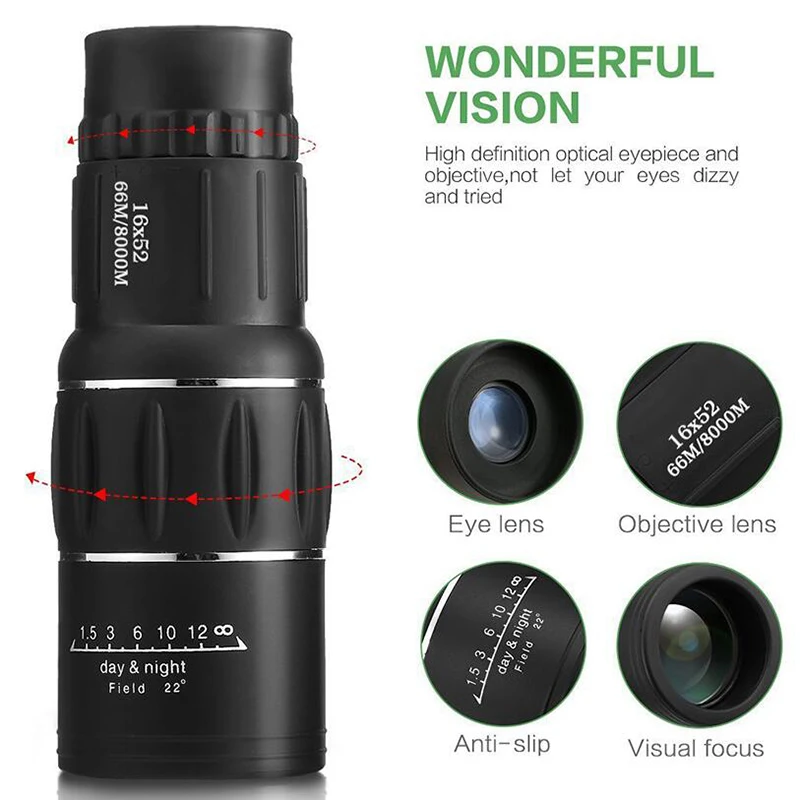 Водонепроницаемый монокулярный телескоп LUXUN 16X52 HD наружный для кемпинга охоты