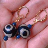 fashion natural multicolor round dzi blue jade beads gold earrings gift classic wedding aquaculture fashion mothers day