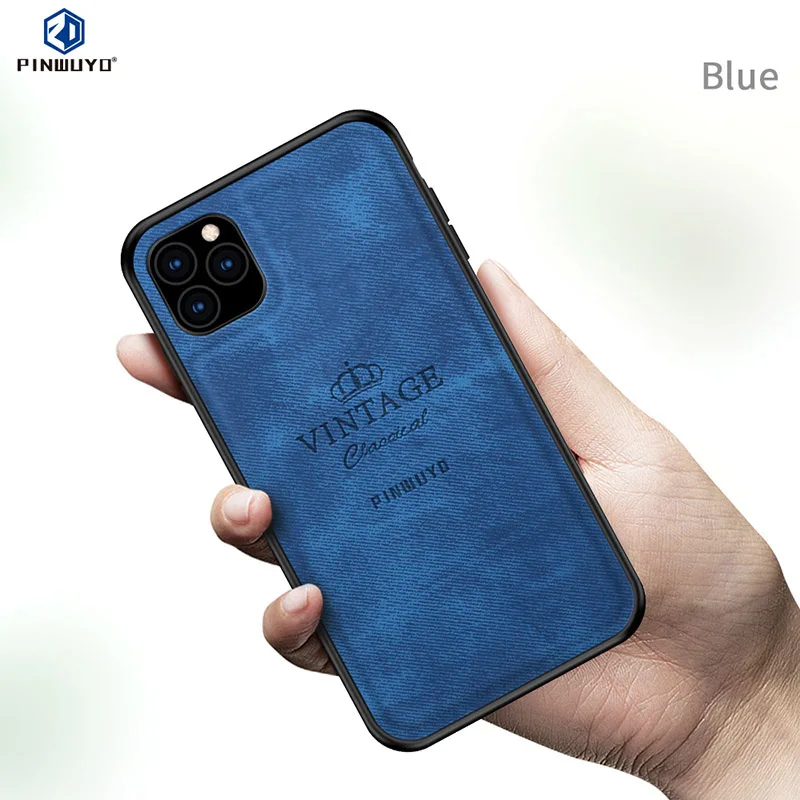 Синий Винтажный чехол PINWUYO для iPhone 11 Pro Max 6,5 ''PU кожаный тканевый чехол для телефона iPhone 11 Pro 5,8'' Чехлы для iPhone 11 Max - Цвет: Синий