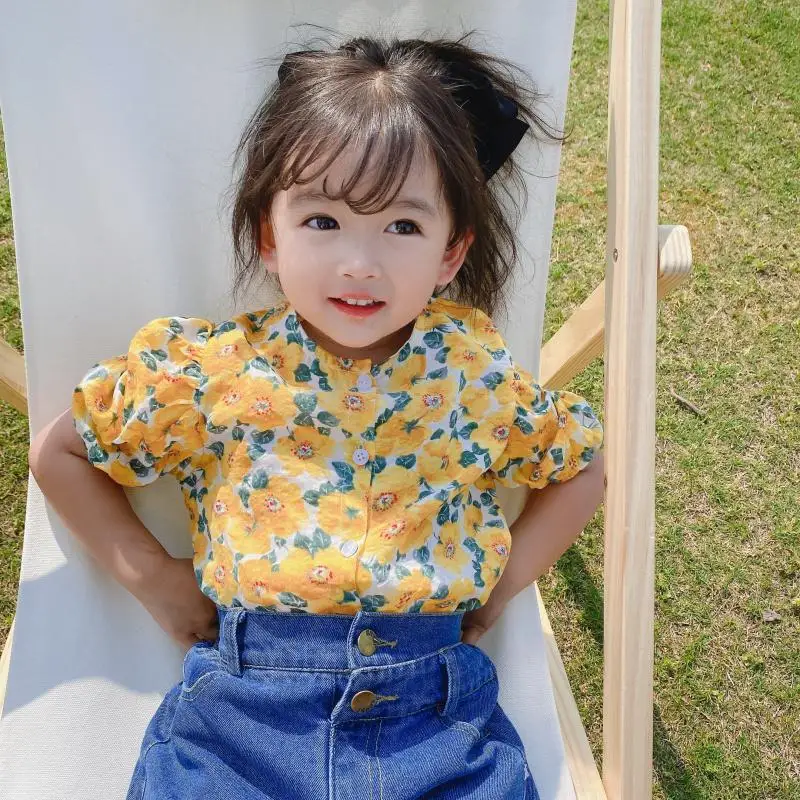 

2020 Spring Summer Children Blouse For Girls Clothes 1-2Y Toddler Baby Girls Tops Kids Tee Shirt Flower Print Baby Outwear Stuff