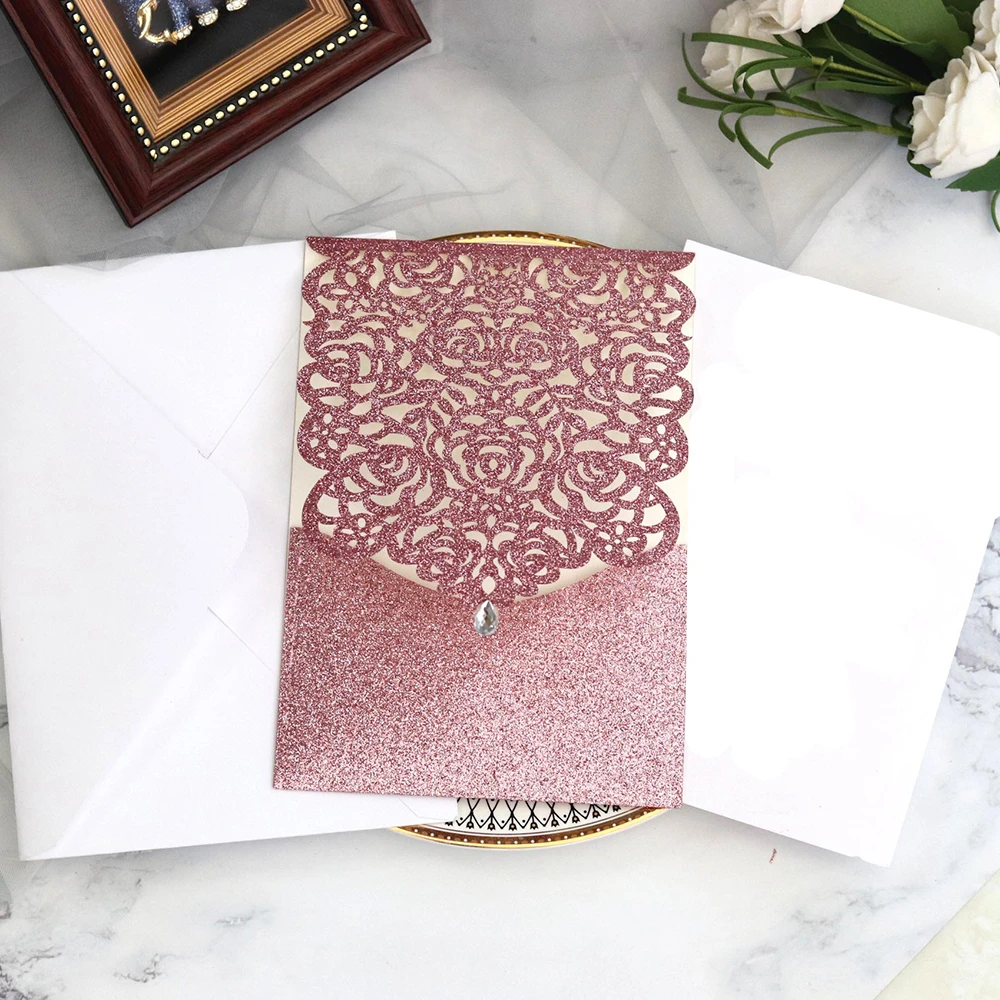 10 шт. свадебные приглашения не печать полые кружева шаблон лазерная резка карман
