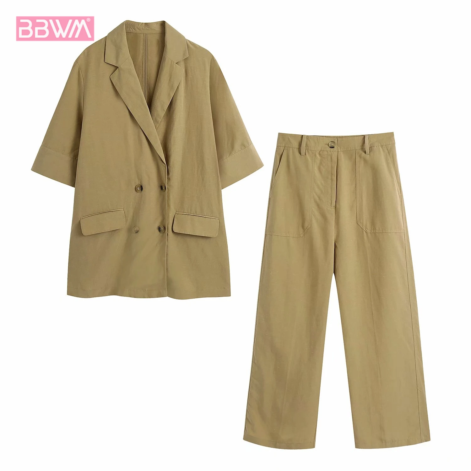 

Linen Double-breasted Casual Loose Chic Women's Shirt Pure Color Simple Western Style Female Tops