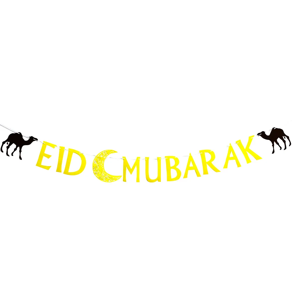 1pc Eid Mubarak Letters Banner Camel Bunting Garland Hanging Banners Pennants Pendant Flag Party Decorations For Lesser Bairam | Дом и сад