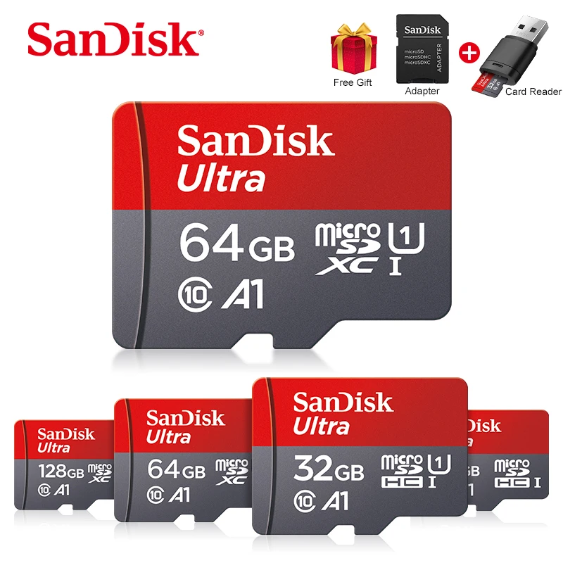 SanDisk Ultra 16gb 32gb memory card 64gb 128gb 256gb A1 SDHC/SDXC 98mb/s UHS-I Class10 flash TF/SD U1 micro SD Card + Adapter