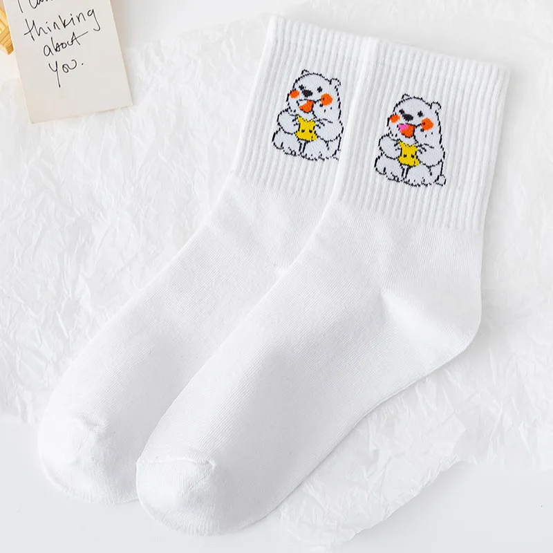 New product white bear Socks women's Kawaii jacquard breathable cotton sports Women's socks fashion cute cartoon Maiden Socks