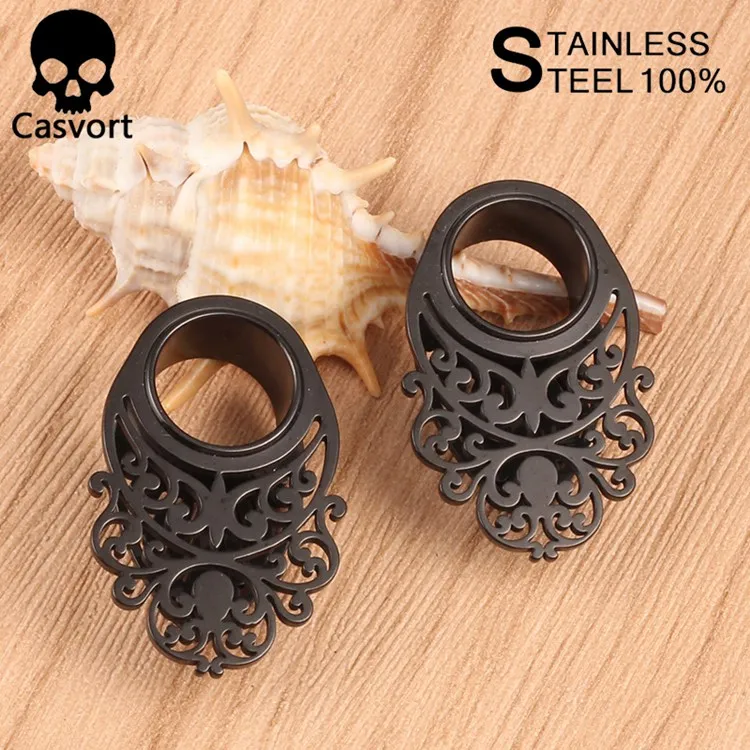 Casvort 2pcs Беруши Тоннели 316L нержавеющая сталь Висячие пирсинг серьги измерительные приборы ювелирные изделия с расширителем для тела пара