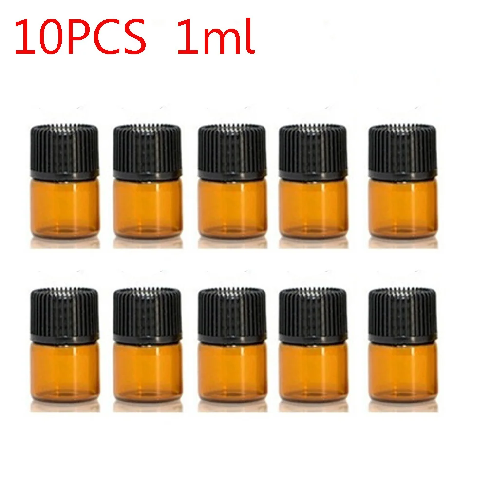 10PCS 1ml 10 шт. 1/2/3/5 мл мини бутылка эфирного масла банка отверстия коричневый редуктор и Кепки Многоразового Использования Бутылки, стеклянные флаконы косметические контейнеры - Цвет: 10PCS 1ml