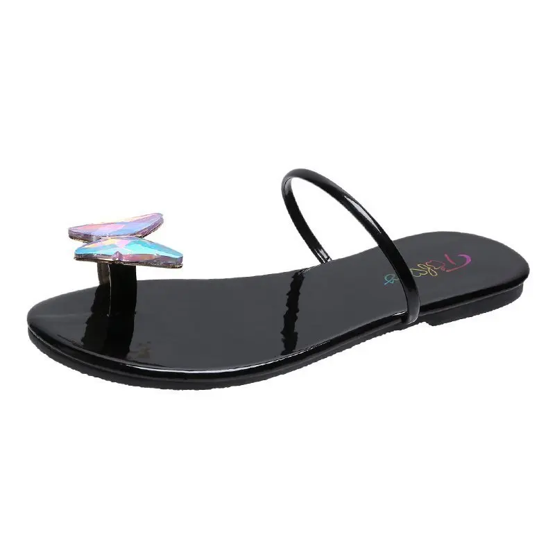 

Female Shoes Slippers Women Summer Butterfly-Knot Low Slides Rubber Flip Flops Fashion 2021 Hawaiian Luxury Glitter Flat Crystal