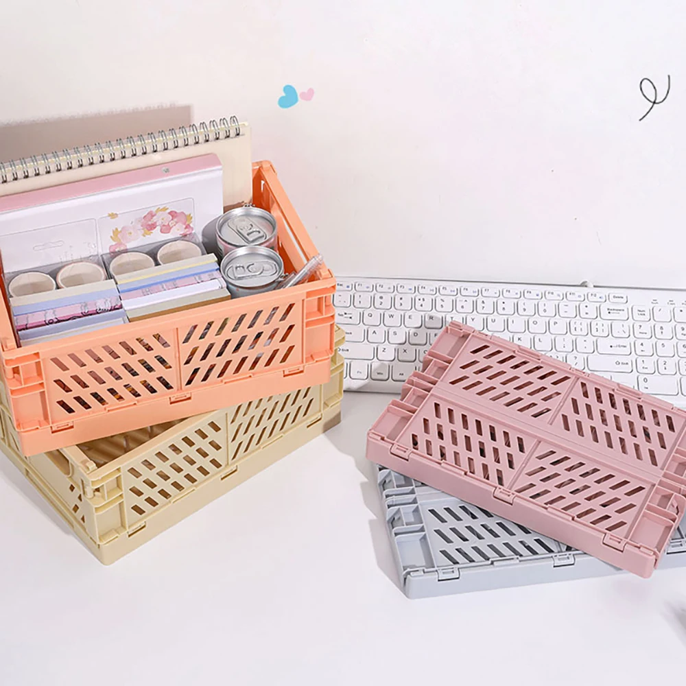 

Cute Desktop Folding Storage Basket Sundries Toys Snacks Sorting Practical Box 2021 New Dormitory Artifact Storage Basket