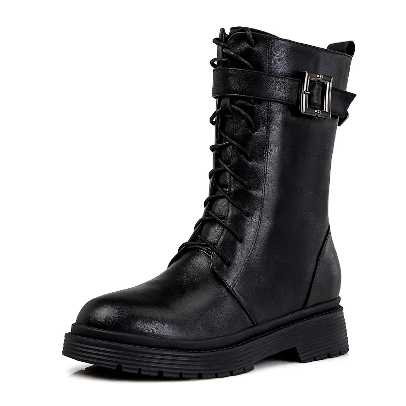 Женские ботильоны из натуральной кожи MORAZORA Черные в стиле панк на молнии с