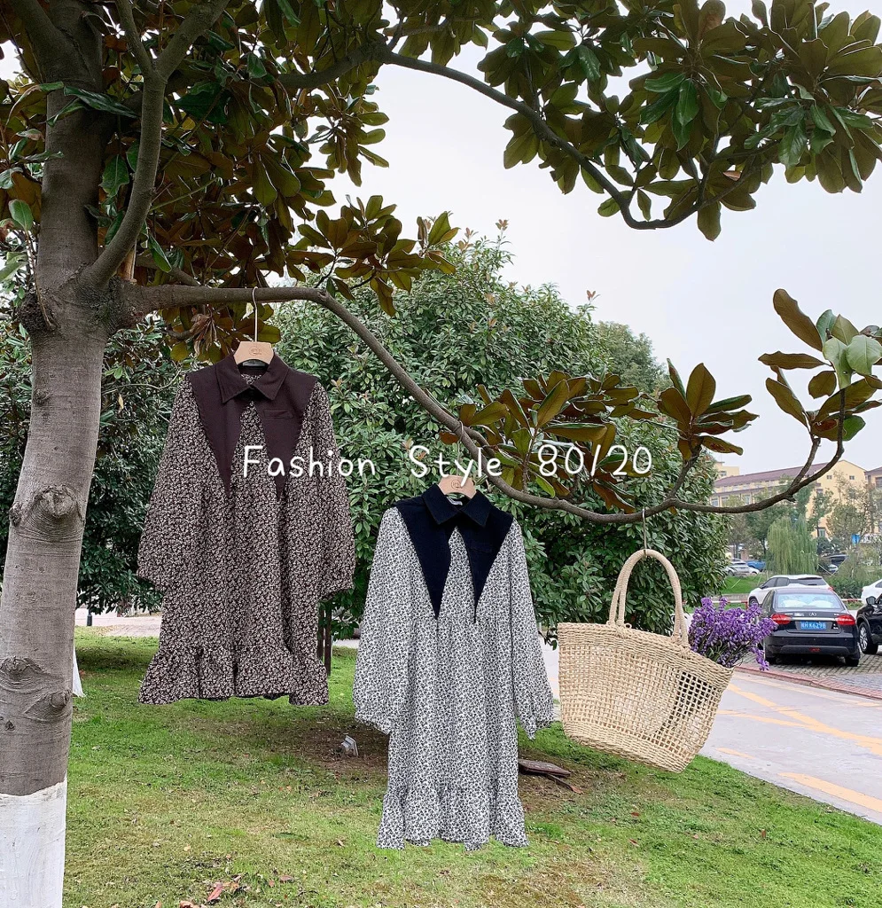 

Children's clothing 2021 spring new girl's hedging stitching shawl return style snowflake thin fishtail dress