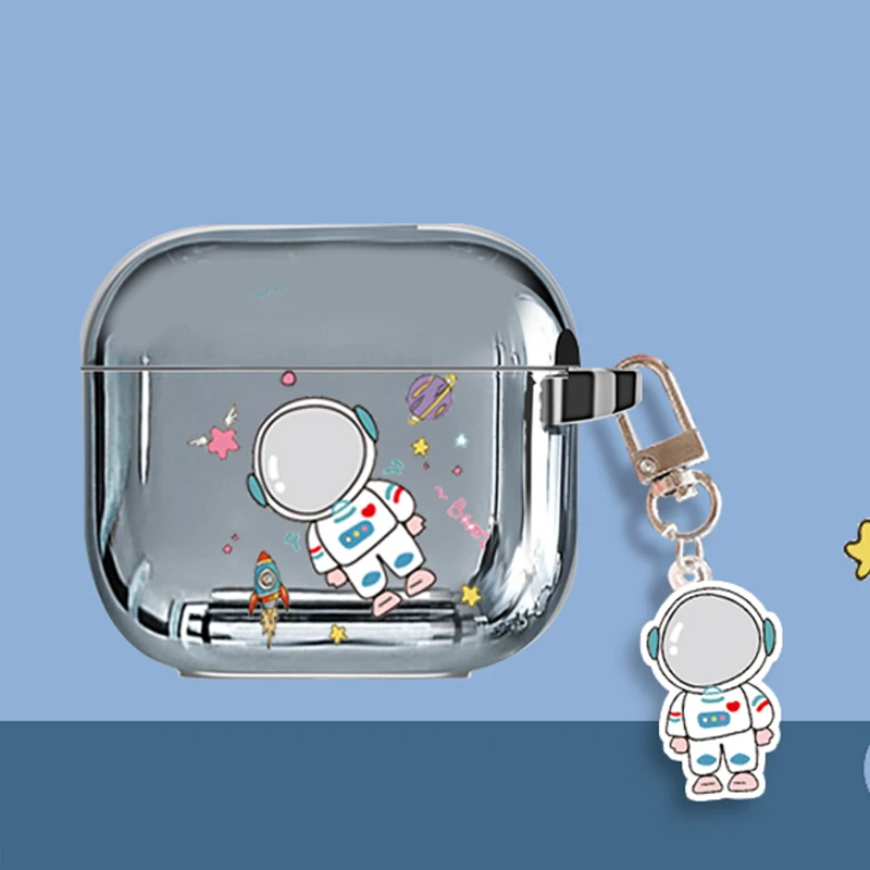 

For Lenovo LP40 case Luxury silver Plating Cartoon soft shell with keychain shockproof Earphone Cover for Lenovo lp40 TWS case