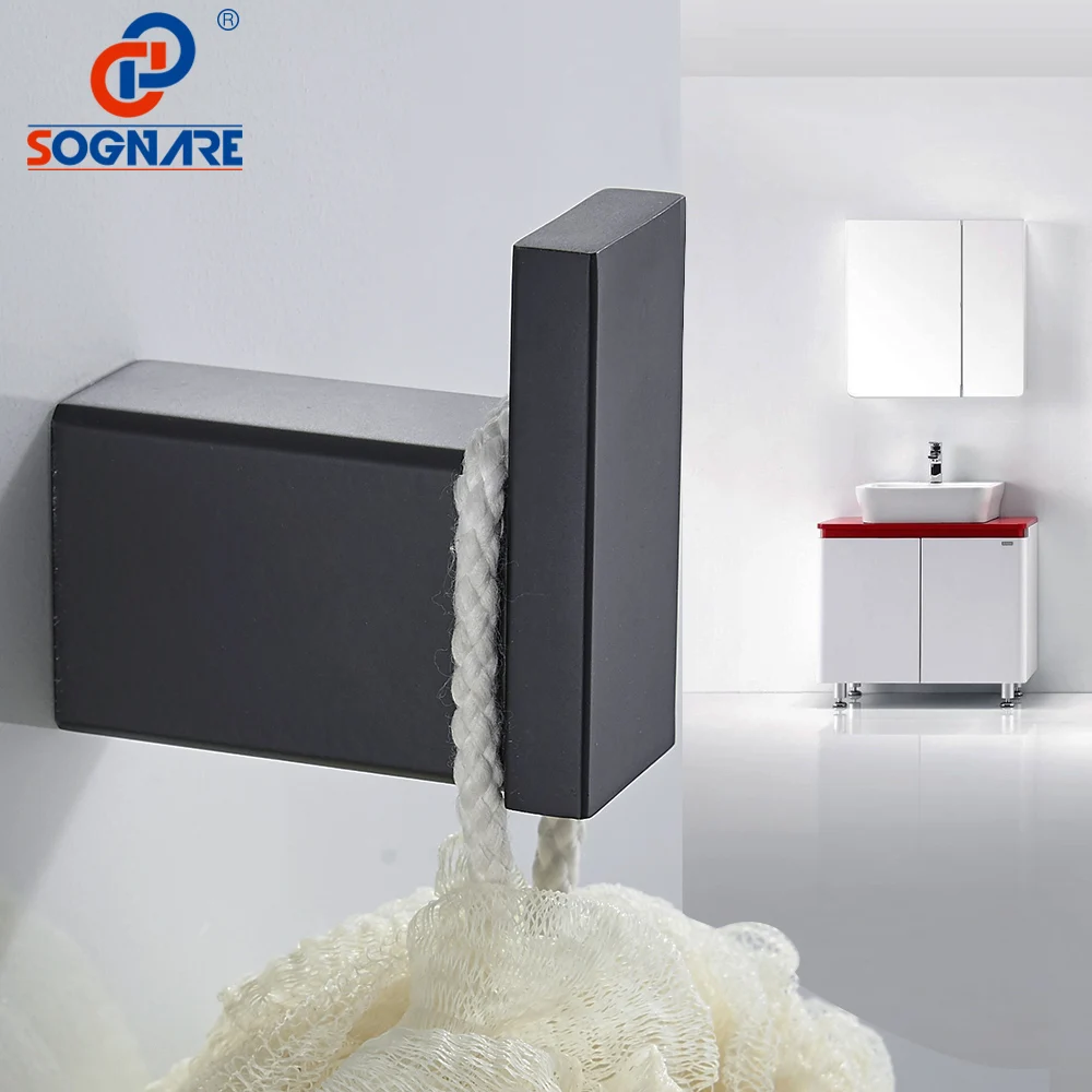 

SOGNARE Black Towel Hook For Bathroom 304 Stainless Steel Wall Coat Hook Bathroom Accessories Sets Kitchen Bathroom Shelves Hook