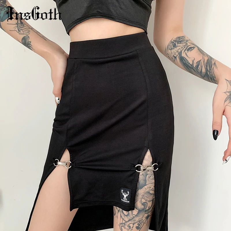 InsGoth в уличном стиле черного цвета панк с юбкой Y2K готическом и открытыми плечами