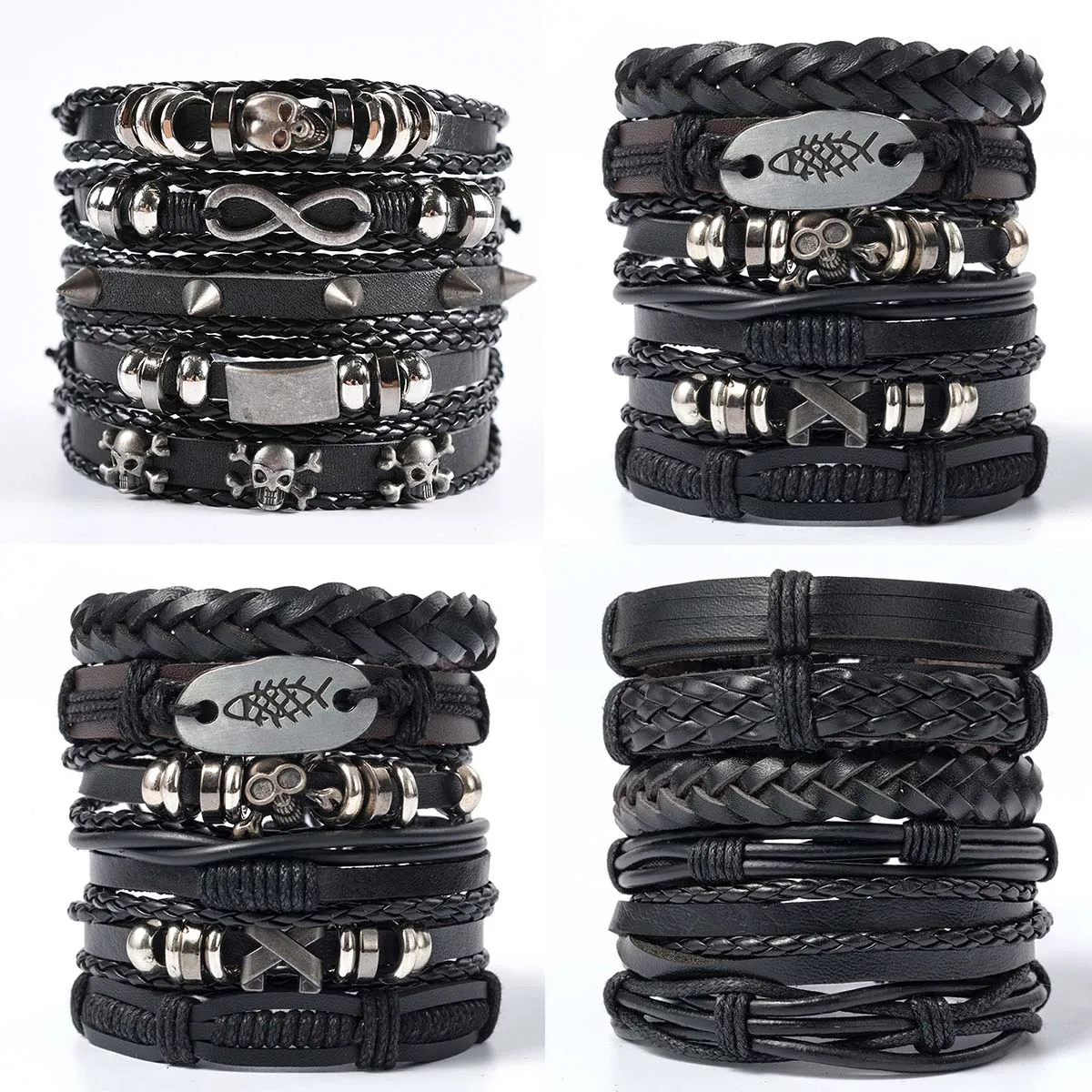 Новый панковый кожаный браслет с черепом и крыльями ручной работы для мужчин и женщин оптовая продажа ювелирных изделий подарок.