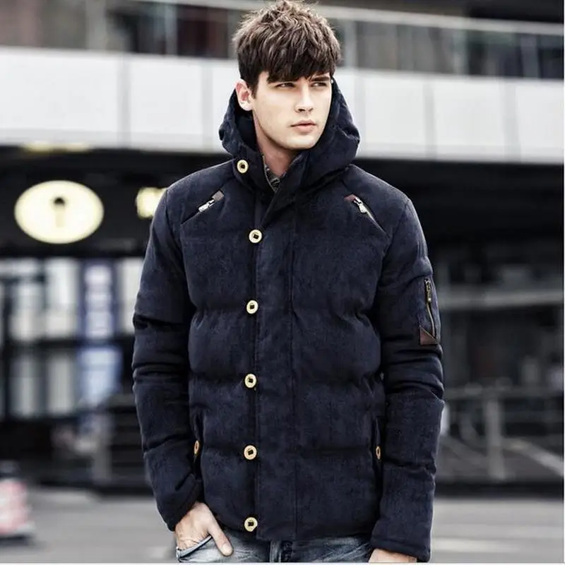 Men's Parka Parka Corduroy Thick Convertible Men's Jacket Solid Warm Winter Men's Parka Brand Cotton Corduroy Quilted Coat