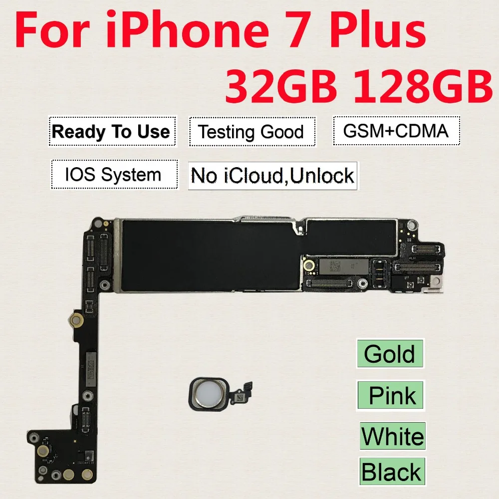Для iphone 7 Plus материнская плата кнопка Home, оригинальная разблокированная материнская плата для iphone 7 Plus 32 Гб 128 Гб черный золотой розовый белый