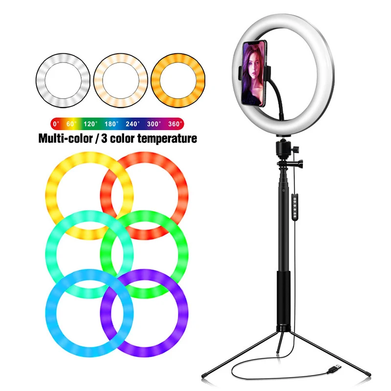 10 ''rgb кольцевой светильник с штативом светодиодный для селфи держателем