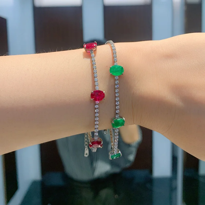Женский браслет из серебра 925 пробы с турмалином рубином и изумрудом | Украшения