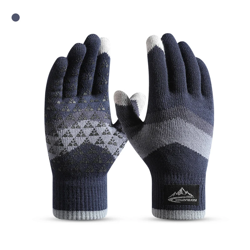 Winter Knit Gloves Men Women Fashion Warm Fleece Cycling Personality Windproof Triangular Non-Slip Touchscreen Wool Gloves images - 6
