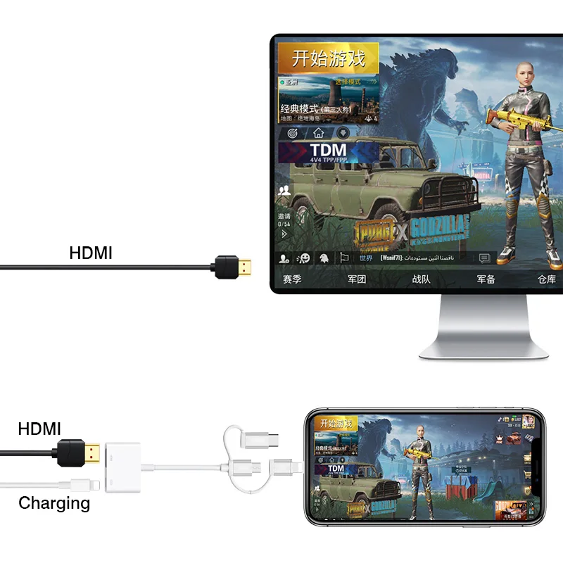 

3 in 1 Hdmi AV Adapter for Lightning To 1080P HDMI Video Adapter Cable for IOS Android Micro USB Type C Digital AV Converter