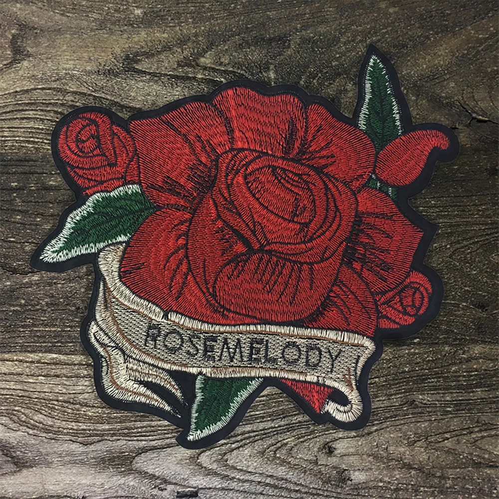

1 Pc Large Applique Patches Red Rose Embroidery Clothing Hand-sewn Repair Clothing Accessories