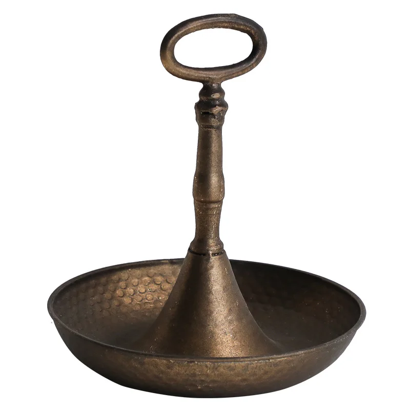 

JINSERTA Vintage Metal Storage Tray Jewelry Display Plate Cosmetic Organizer Round Old Wrought Iron Snack Nuts Candy Decor Plate