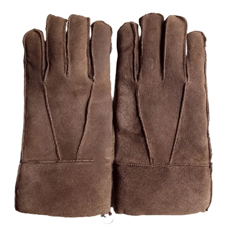 Мужские кожаные перчатки из овчины теплые зимние с густым мехом для езды на