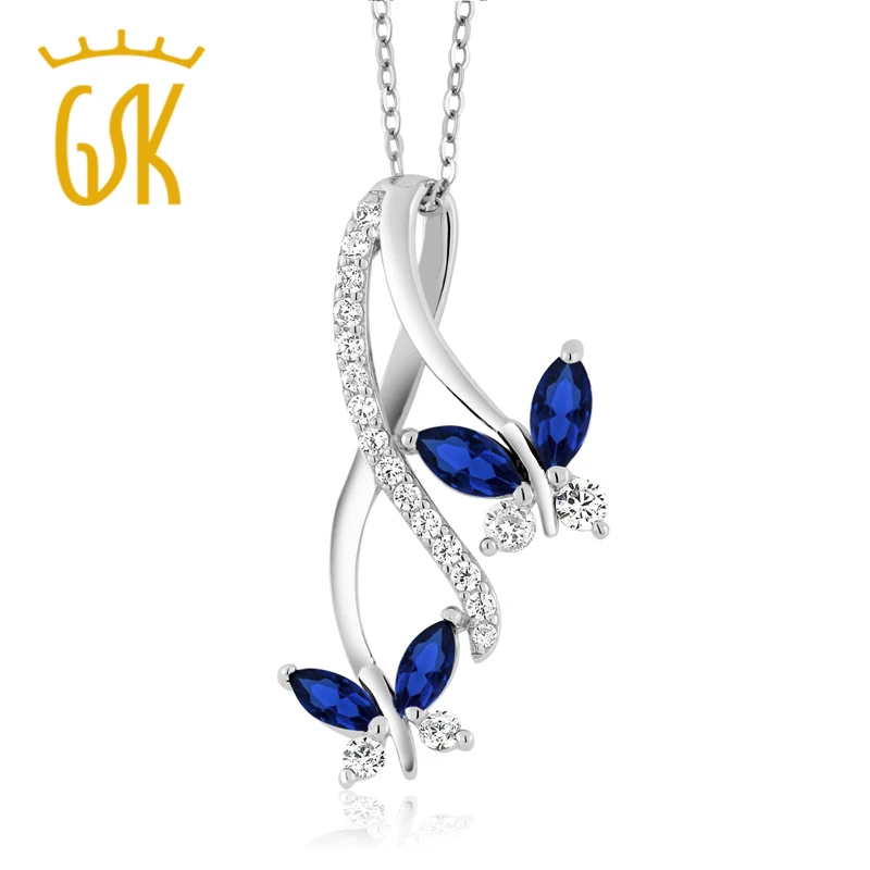 GemStoneKing серебро 925 пробы синий сапфир Бабочка бесконечность женское ожерелье с