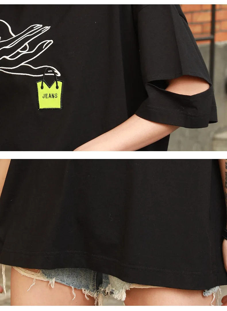 

Vefadisa Fashion Hand-Painted Print Women T-shirt 2021 Summer Newest Female T-shirt Hole Short Sleeve Top Black White QYF5458