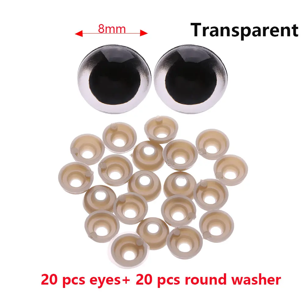 8mm 20 шт./пар 8/10/мм 7 цветов круглые пластиковые куклы безопасные глаза медведь животные блестящие аксессуары для глаз куклы части игрушки с шайбой - Цвет: 8mm
