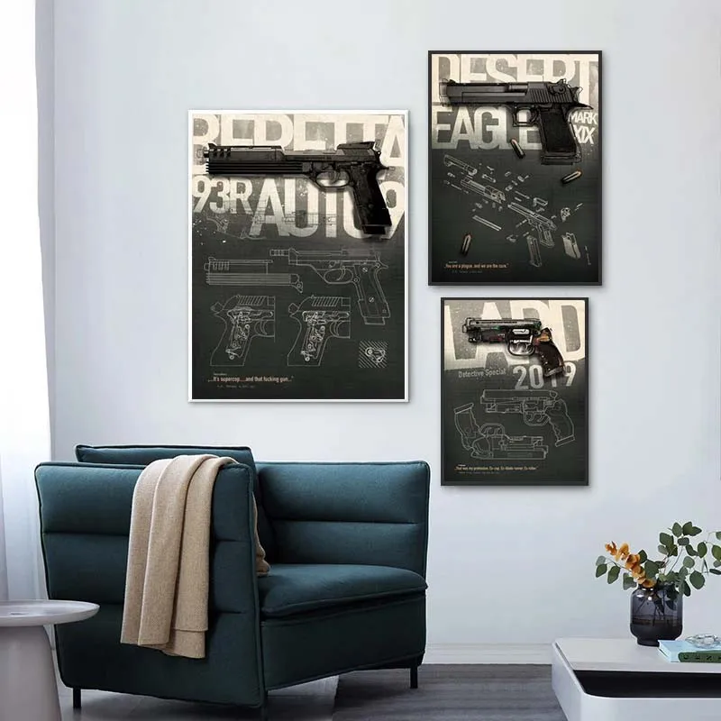 

Pistol patent chart canvas painting poster and photo mural, used for living room decoration and home decoration