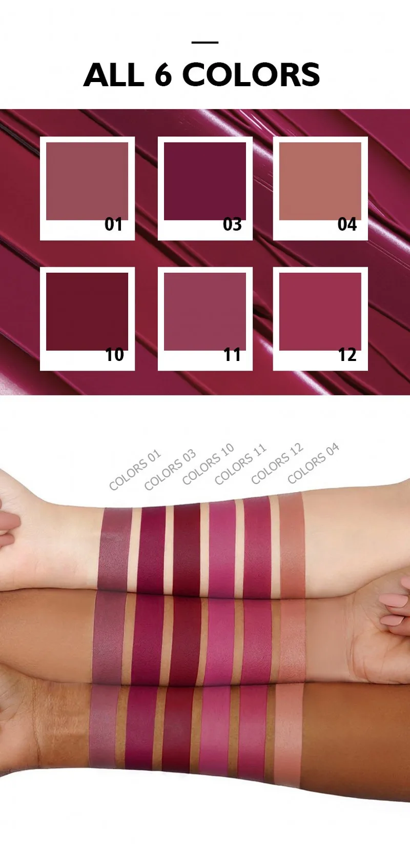 

6 Color Portable Matte Lipstick Waterproof Sweatproof Lip Gloss Lasting Women Lip Tint Beauty Cosmetics Makeup Easy To Wear 1pc