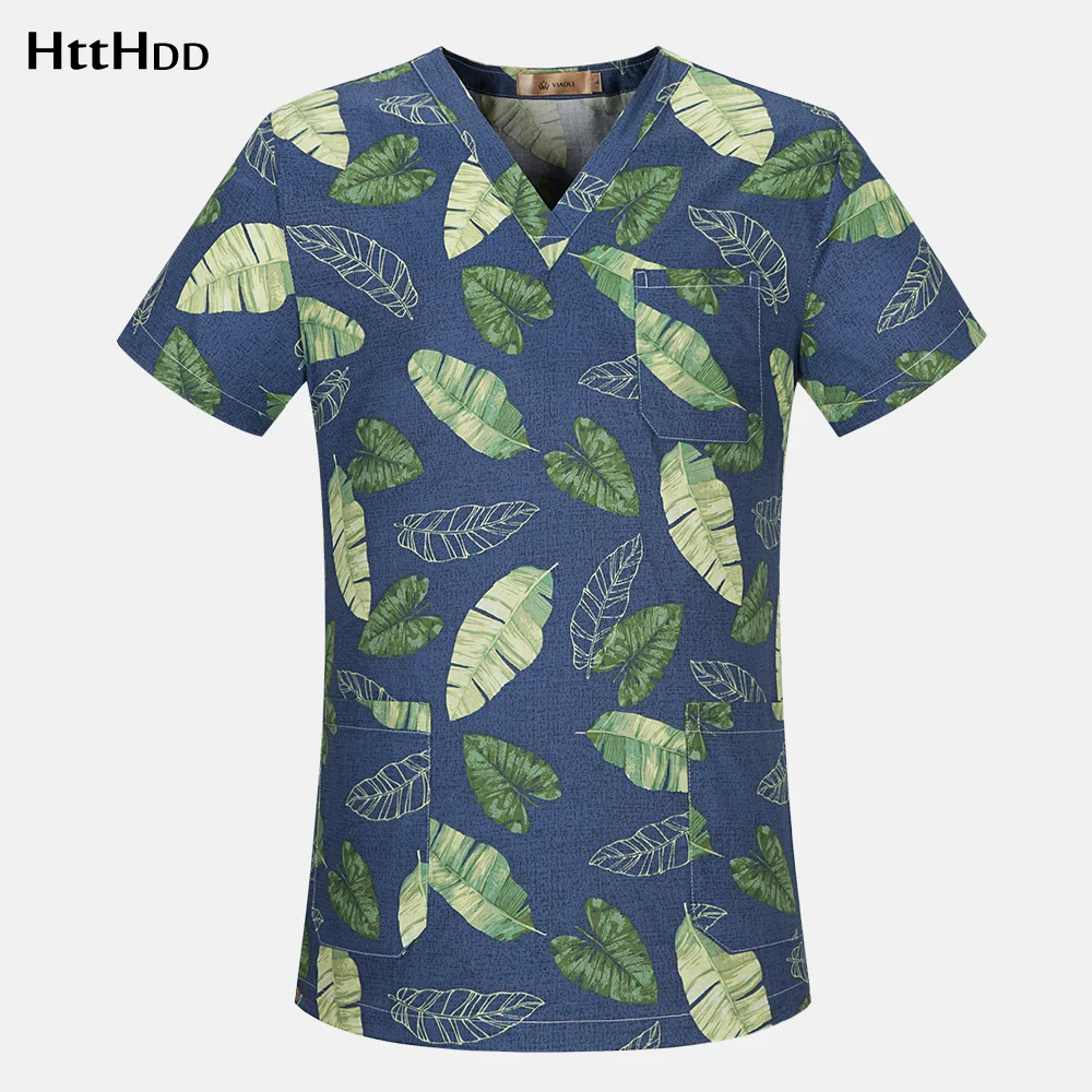 

Unisex print lab tops ladies Cartoon pet uniform scrub uniform beautician pure cotton breathable clothing men scrub work clothes