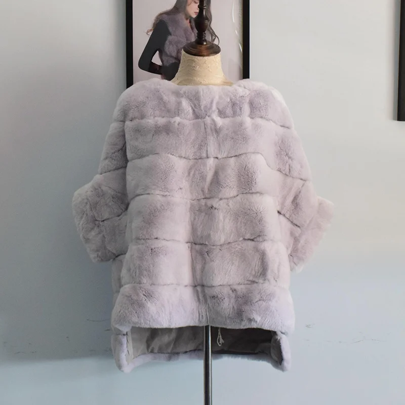 Light Purple Tatyana Furclub, натуральное меховое пальто, зимняя куртка для женщин, верхняя одежда, модная накидка, натуральный мех кролика, куртка, Полный Пелт размера плюс, парки - Цвет: Light Purple