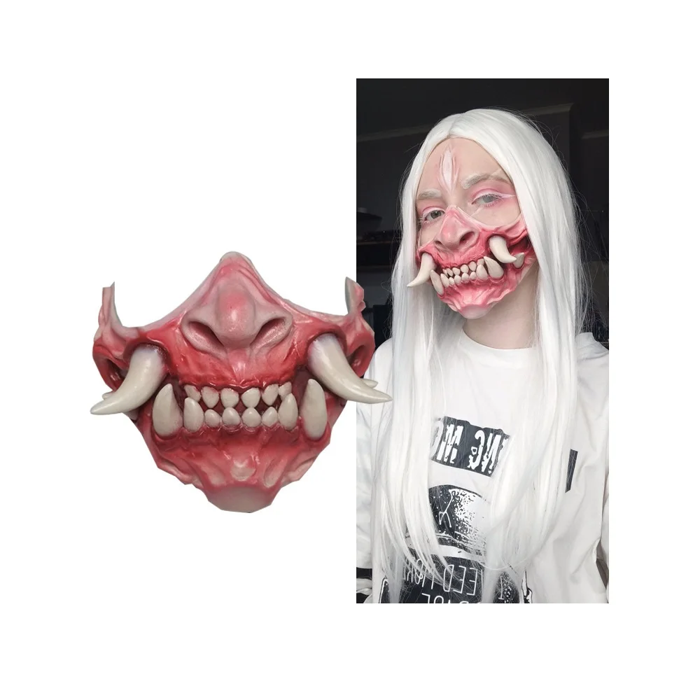 Страшная маска с острыми зубами клыки латексные маски на половину лица костюм