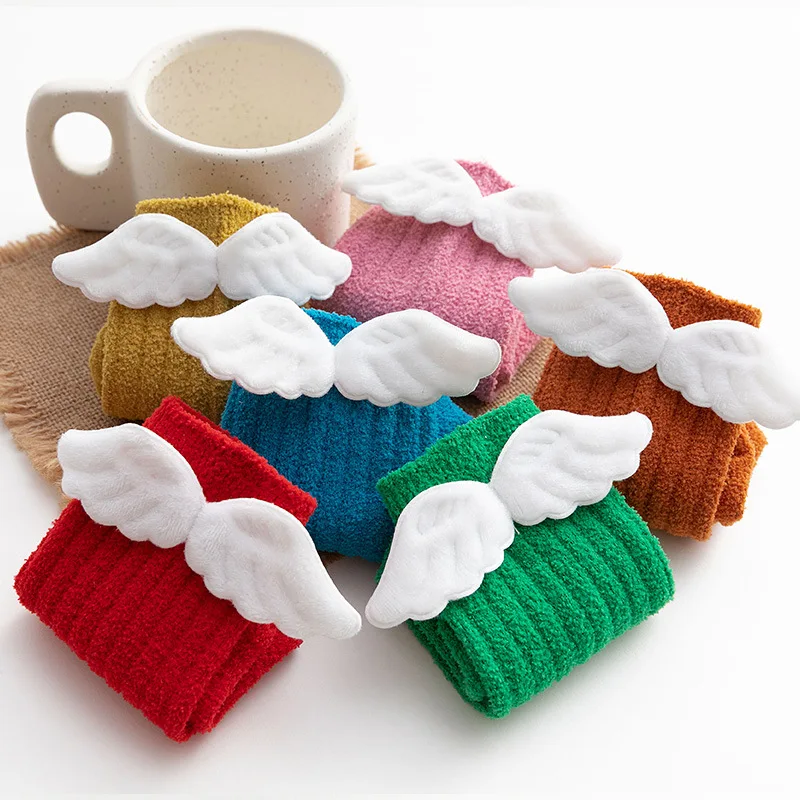 Calcetines de terciopelo para ni&ntilde;os, medias c&aacute;lidas de lana de Coral, 6 colores, alas peque&ntilde;as, suaves, oto&ntilde;o e invierno, 2020-1