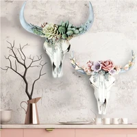resin cow head skull wall hanger flower rose pendant home garden decor