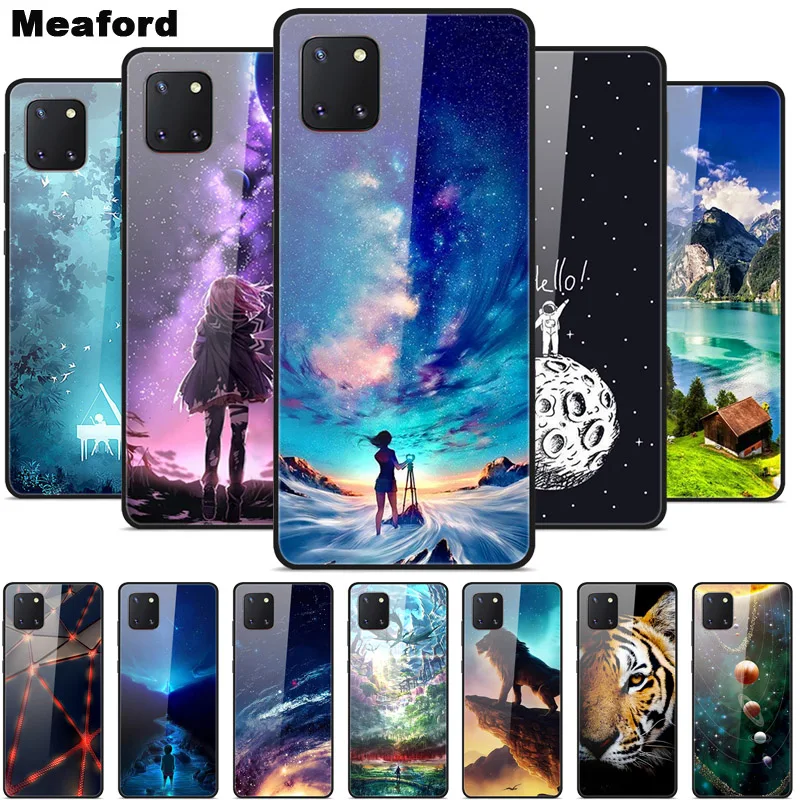 For Coque Samsung Note 10 Lite Case Tempered Glass Planet Space Cover for Samsung Galaxy Note10 Lite Case S10 Lite Glass Case